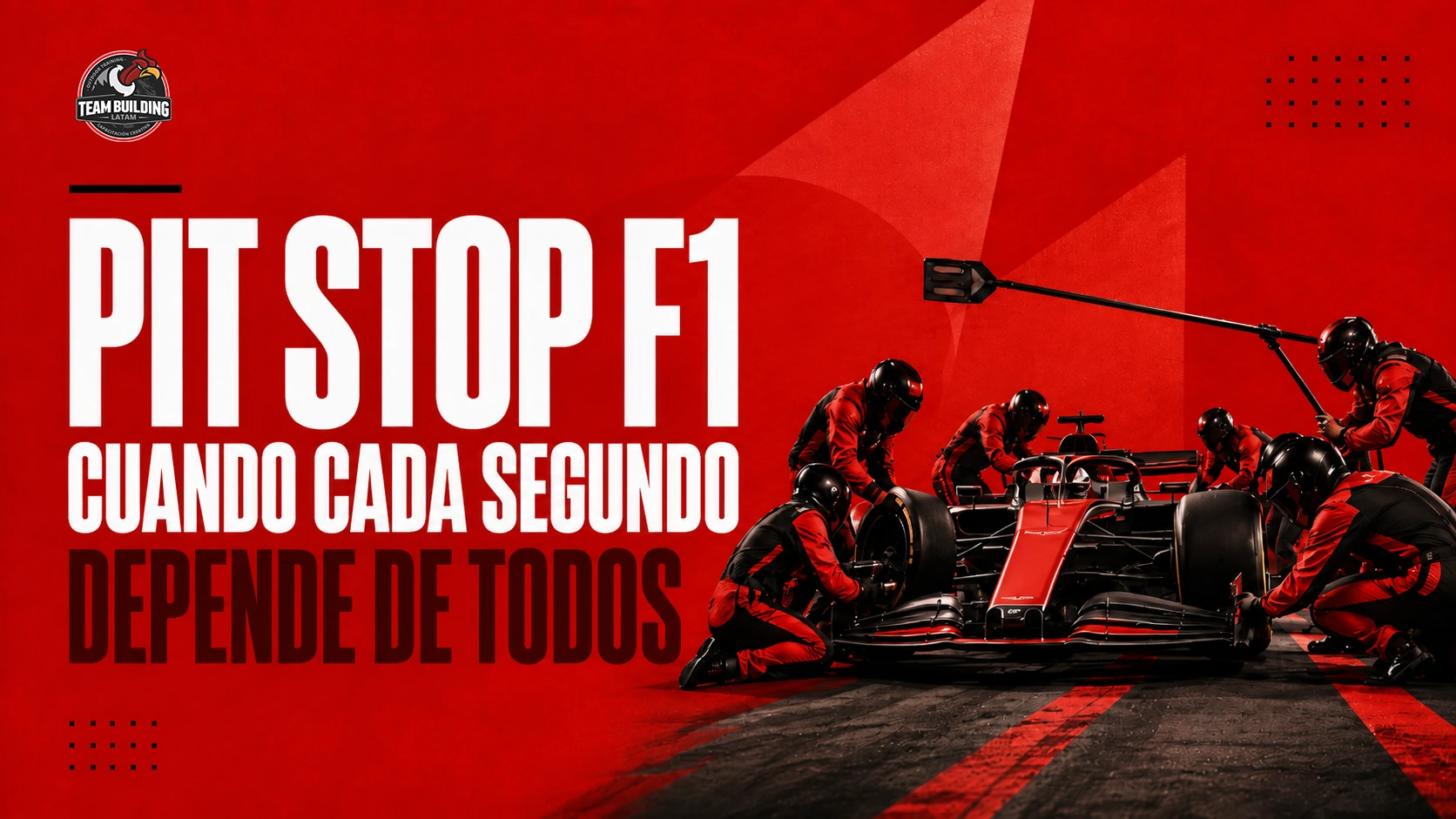Mecánicos rodeando un monoplaza de Fórmula 1 durante una parada en boxes, junto al título «Pit Stop F1: cuando cada segundo depende de todos»